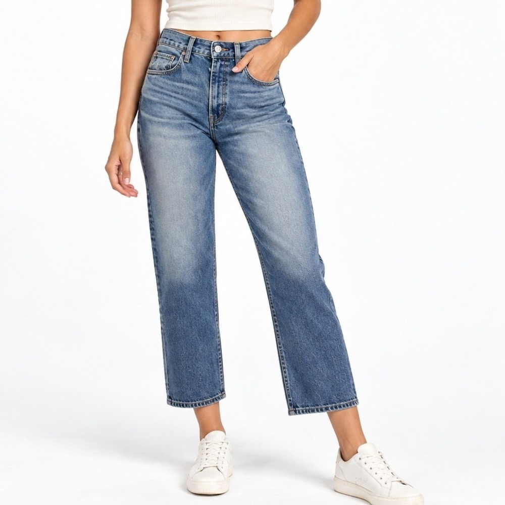 Etica Women's Josie High Rise Crop Jeans Blue Size 26 Button Fly Straight Leg